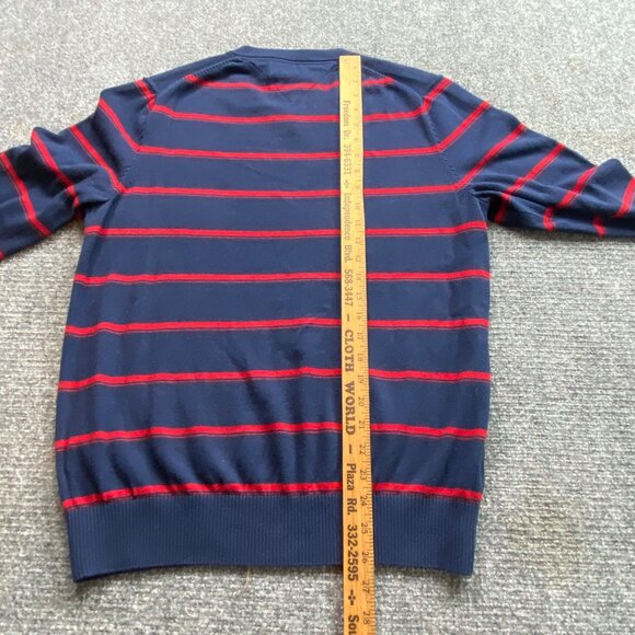 Tommy Hilfiger Sweater Mens M Navy Red Stripes V-Neck Pullover Cotton Preppy - Picture 7 of 10